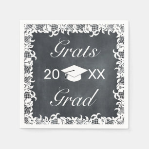 Blackboard & White Lace Grats Graduation Hat Cap Napkin