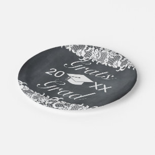 Blackboard & White Lace Hat Cap Grats  Paper Plate