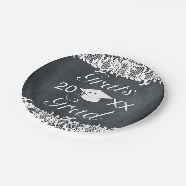 Blackboard & White Lace Hat Cap Grats  Paper Plate (Angled)