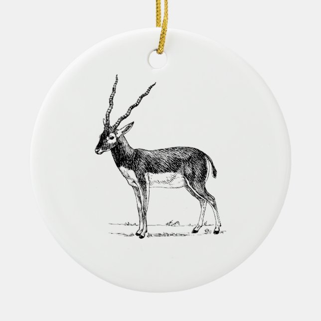 Blackbuck Antelope Ceramic Tree Decoration (Front)