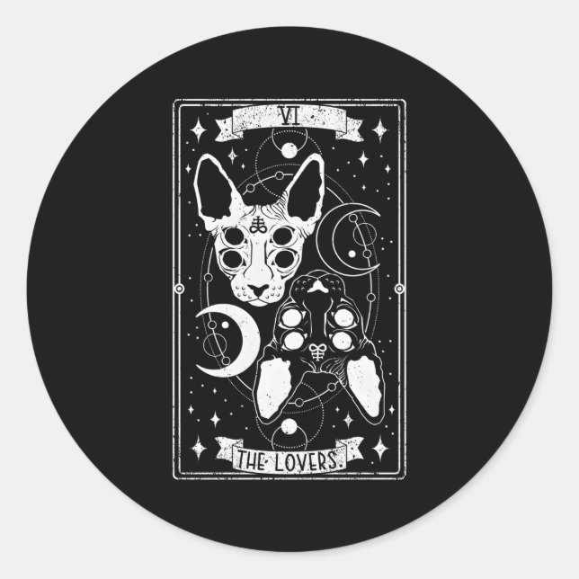 Blackcraft Tarot Card With Cats Mystic Signs Classic Round Sticker (Front)