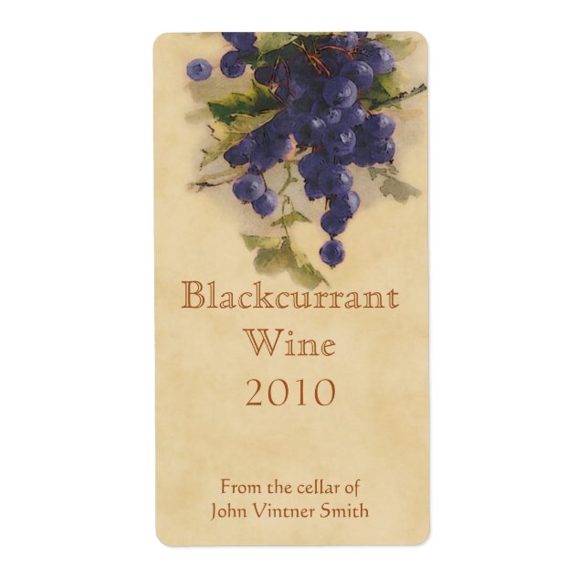 Blackcurrant wine bottle label (Front)