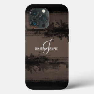 Blackest Ink   Black Watercolor Monogram Brown iPhone 13 Pro Case