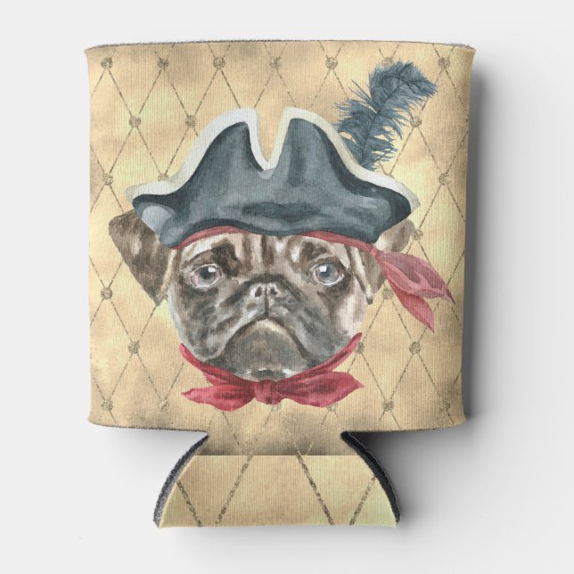 Blackface the Pug Pirate Can Cooler (Front)