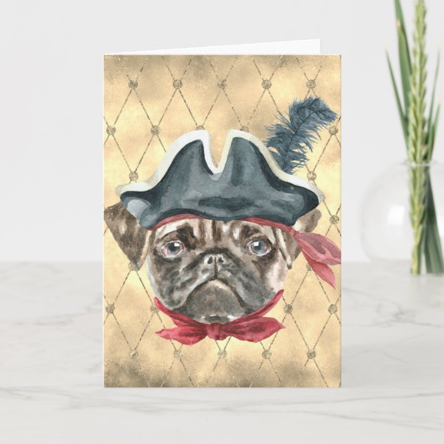 Blackface the Pug Pirate Greeting Card (Front)