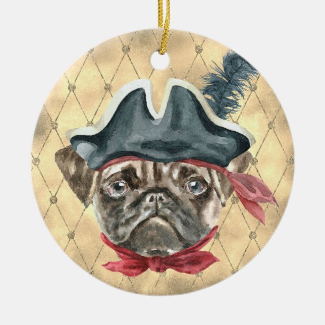 Blackface the Pug Pirate Ornament (Front)