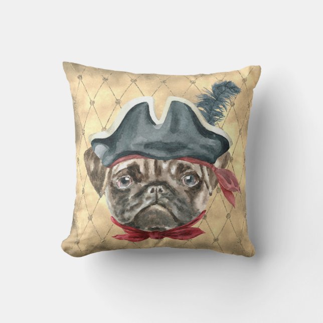 Blackface the Pug Pirate Throw Pillow (Front)