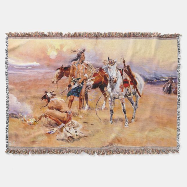 “Blackfeet Burning Crow Buffalo Range” Throw Blanket (Front)