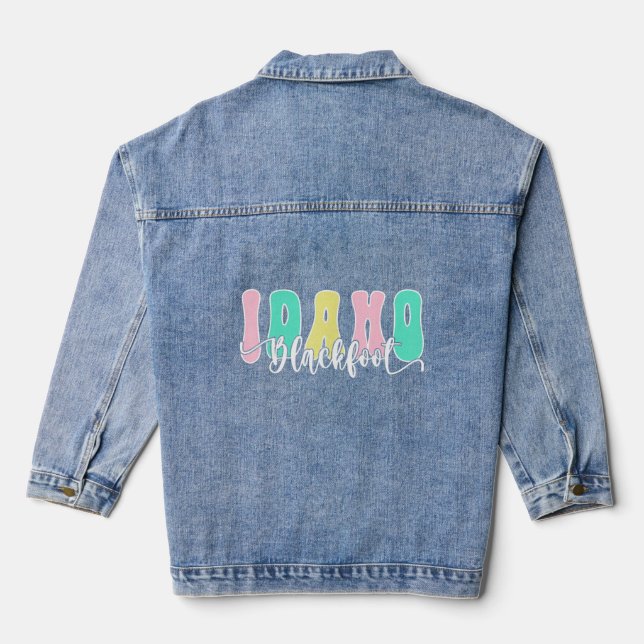 Blackfoot Idaho Retro Souvenir  Denim Jacket (Back)