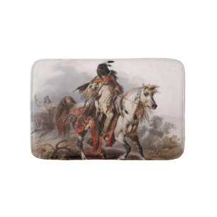 Blackfoot Indian On Arabian Horse being chased Bath Mat