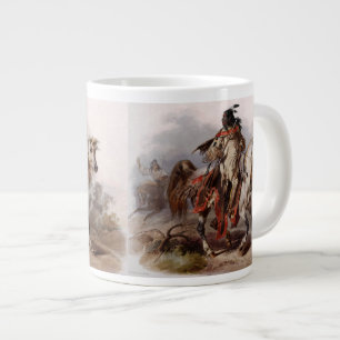 Blackfoot Indian On Arabian Horse being chased Large Coffee Mug