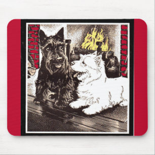 Blackie and Whitie by the fire Mouse Pad