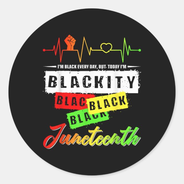 Blackity Black Funny Heartbeat Juneteenth Pride Me Classic Round Sticker (Front)
