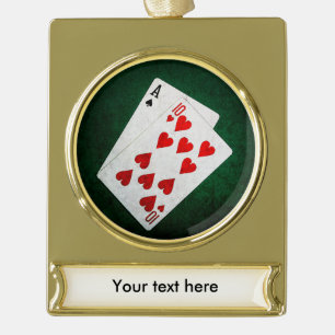 Blackjack 21 point - Ace, Ten Gold Plated Banner Ornament