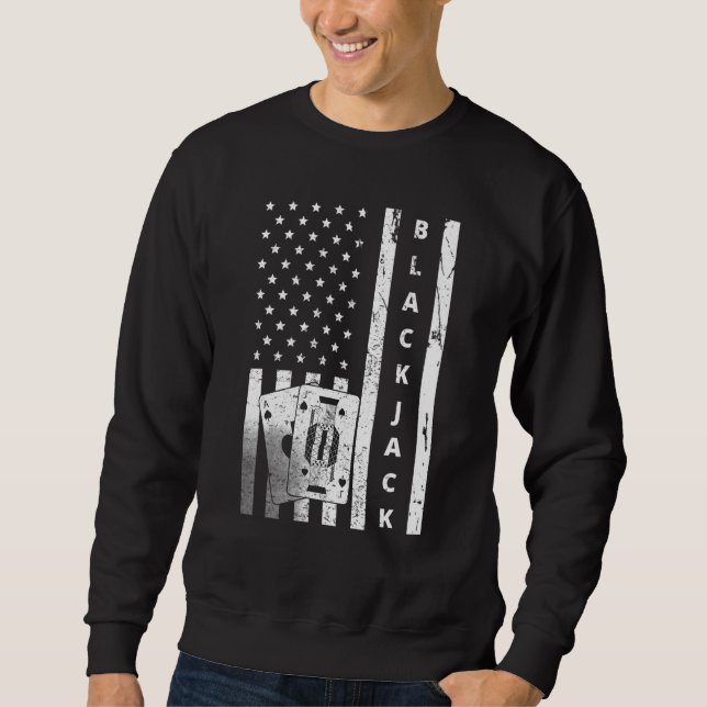 Blackjack Vintage US Flag Gambling Casino Blackjac Sweatshirt (Front)