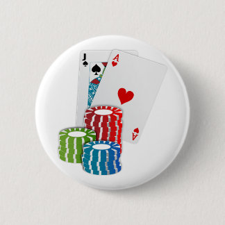 Blackjack with Poker Chips 6 Cm Round Badge