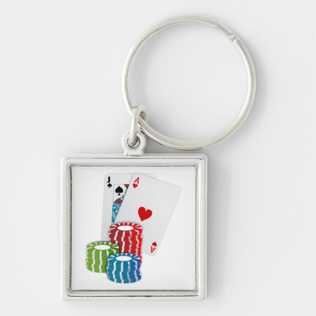 Blackjack with Poker Chips Key Ring (Front)