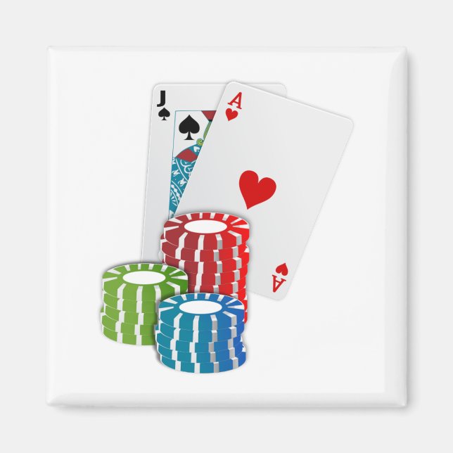Blackjack with Poker Chips Magnet (Front)