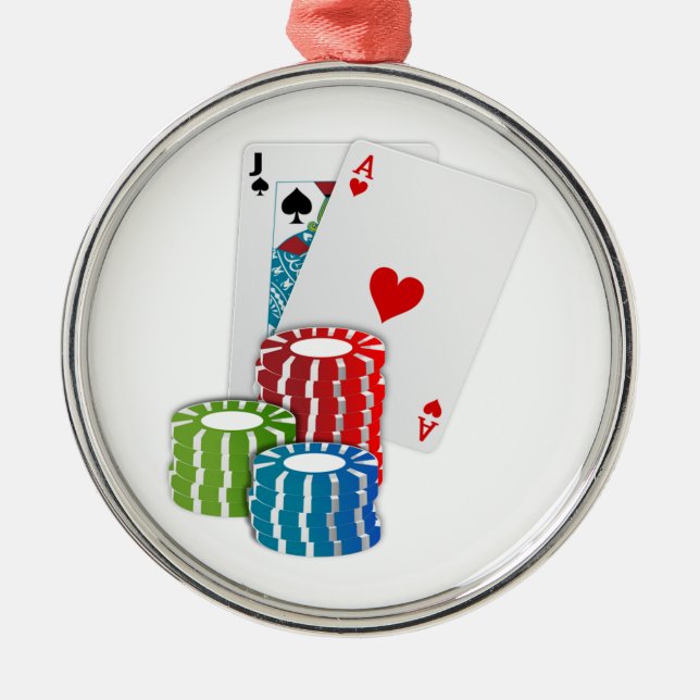Blackjack with Poker Chips Metal Tree Decoration (Front)