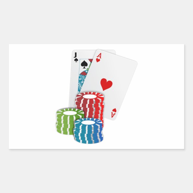 Blackjack with Poker Chips Rectangular Sticker (Front)