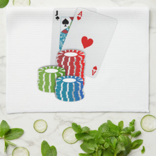 Blackjack with Poker Chips Tea Towel