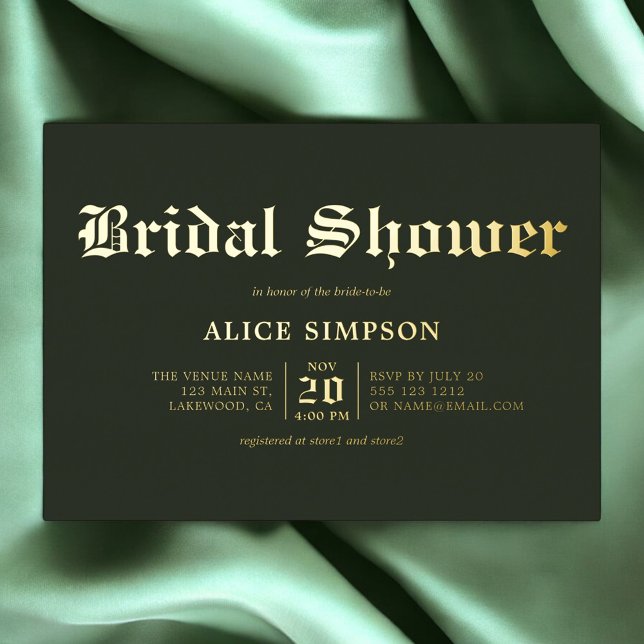 Blackletter Elegant Bridal Shower Foil Invitation (Creator Uploaded)