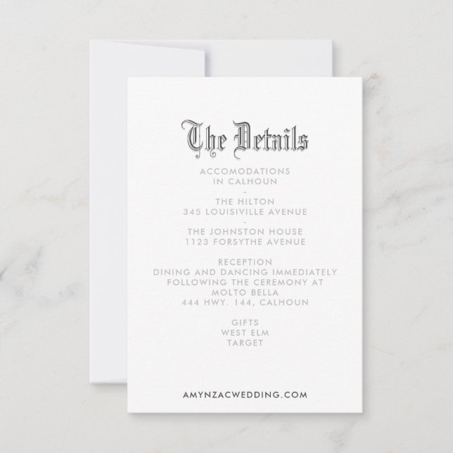 Blackletter Wedding Details Enclosure Card (Front)
