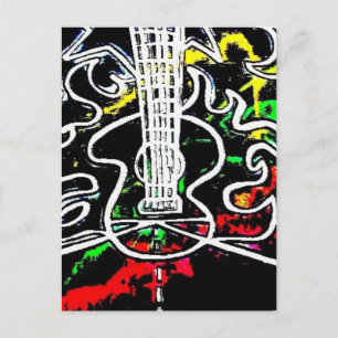 Blacklight / Neon Splash Flaming Guitar on Highway Postcard