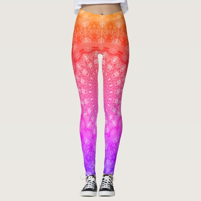 Blacklight Rainbow Rose Mandala Leggings (Front)