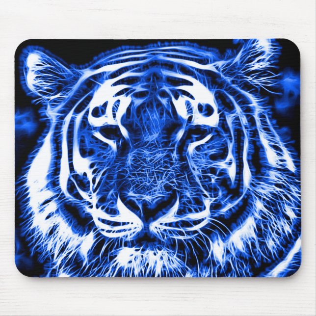 Blacklight Tiger Spirit Fractal Animal Print Mouse Pad (Front)