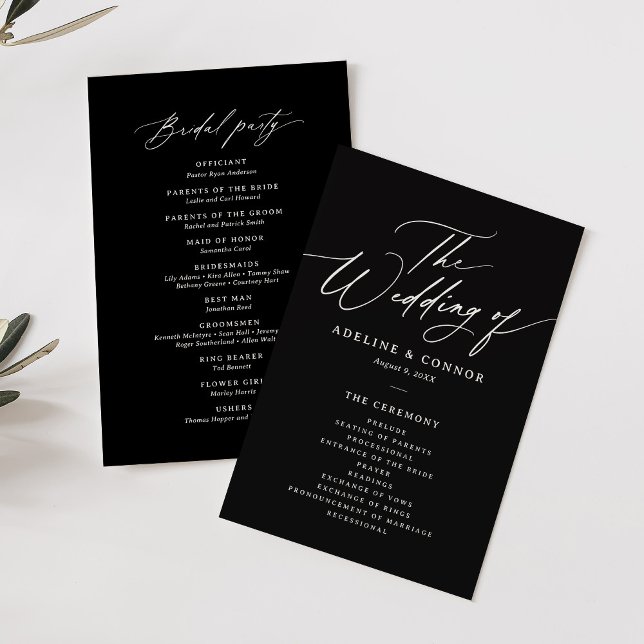 BlackModern Minimalist Calligraphy Wedding Program (Creator Uploaded)