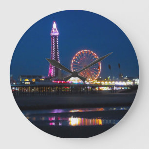 Blackpool Beach Lights at Night Large Clock