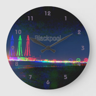 Blackpool Beach Lights at Night, Large Clock