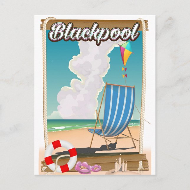 Blackpool beach seaside travel poster postcard (Front)