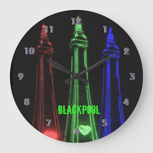 Blackpool Beautiful Tower Lights, Red, Green,  Large Clock (Front)
