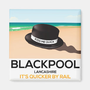 Blackpool "kiss me quick" hat travel train poster magnet