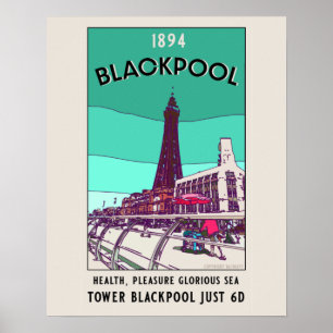 Blackpool Seaside Resort England Vintage Art Post Poster