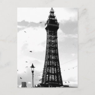 Blackpool Tower and lamp post B/W Postcard