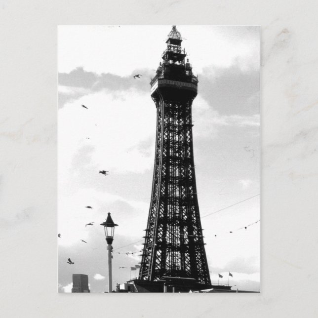Blackpool Tower and lamp post B/W Postcard (Front)