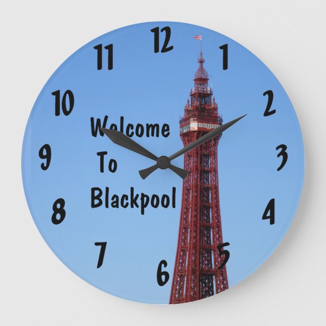 Blackpool Tower Blue Sky Day  Large Clock (Front)