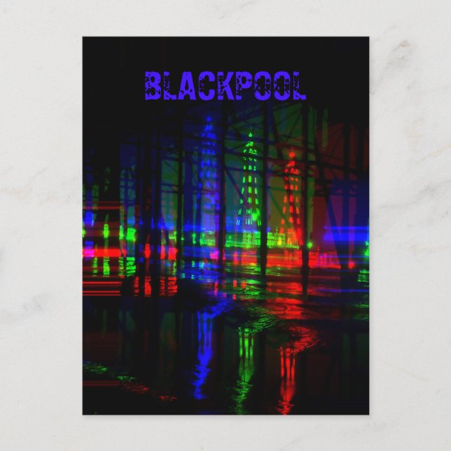 Blackpool Tower water Reflection, Red, Green, blue Postcard (Front)