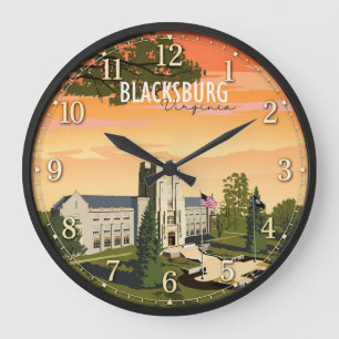 Blacksburg Virginia  Historic Campus Travel Poster Large Clock