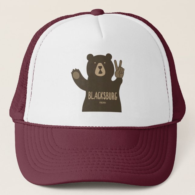 Blacksburg Virginia Peace Bear Trucker Hat (Front)