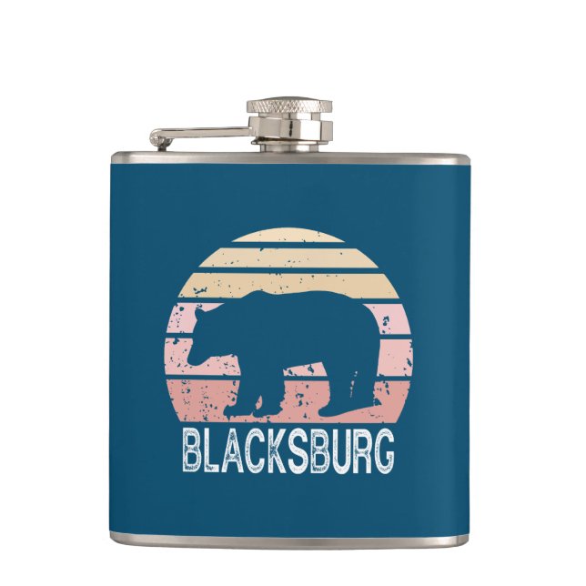 Blacksburg Virginia Retro Bear Hip Flask (Front)