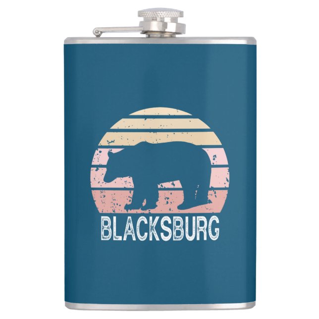 Blacksburg Virginia Retro Bear Hip Flask (Front)