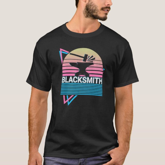 Blacksmith Blacksmithing Anvil Retro T-Shirt (Front)