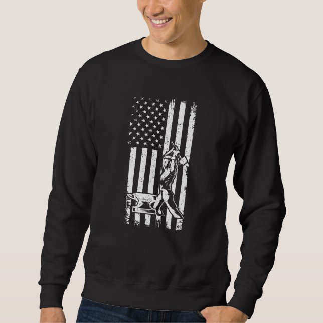 Blacksmith - Forging Hammer Anvil US Flag Metal Sm Sweatshirt (Front)