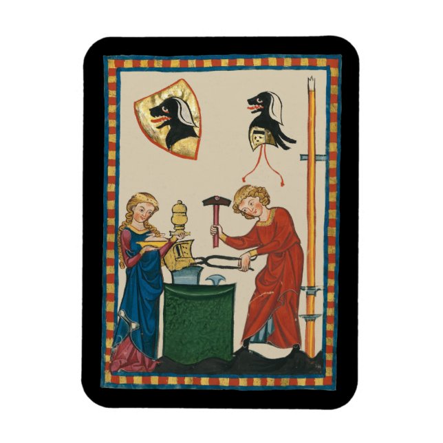 Blacksmith Forging Helmet Mediaeval Art Magnet (Vertical)