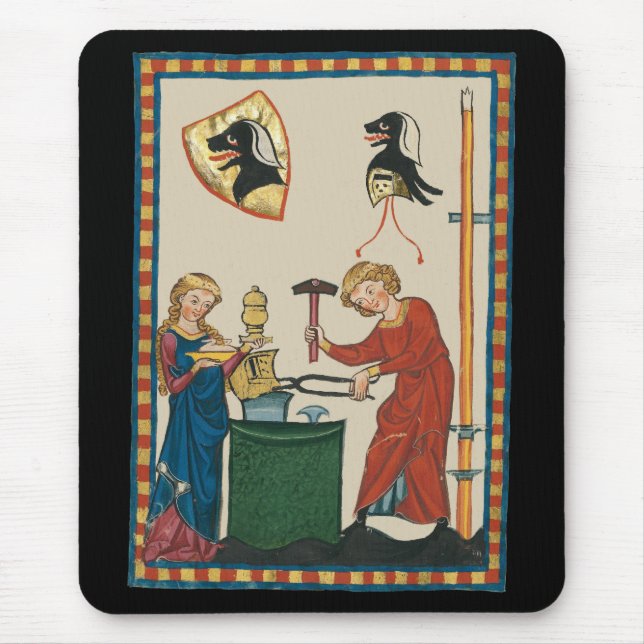 Blacksmith Forging Helmet Mediaeval Art Mouse Pad (Front)