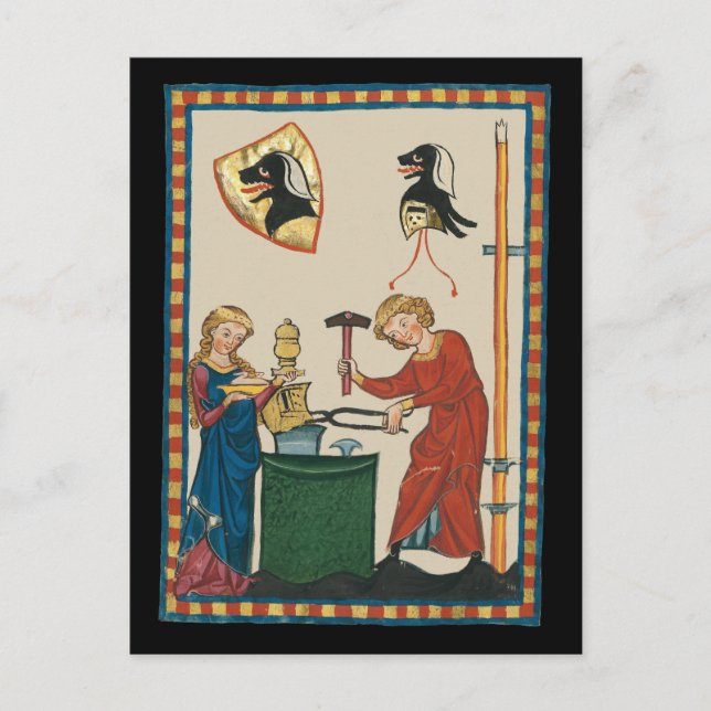 Blacksmith Forging Helmet Mediaeval Art Postcard (Front)